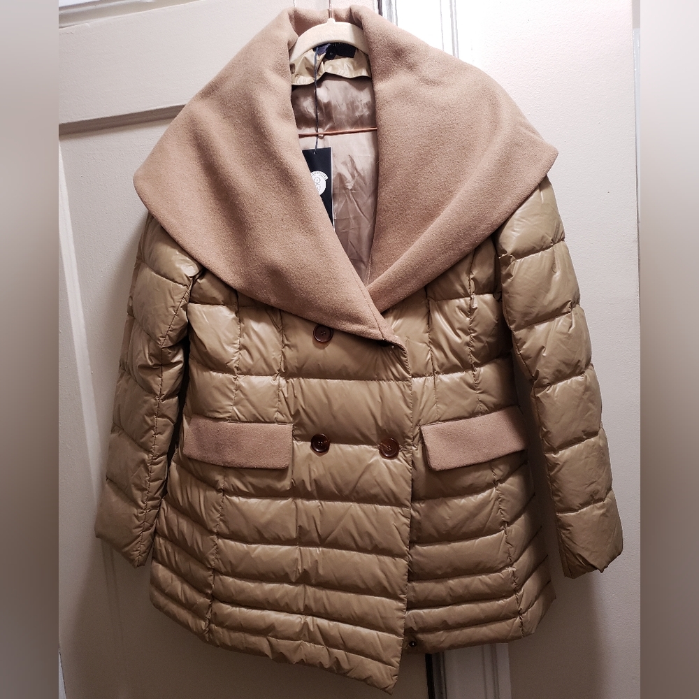 HAPPY GOAT LUCKY Women's Tan Wool Puffer Coat Size XL NWT
